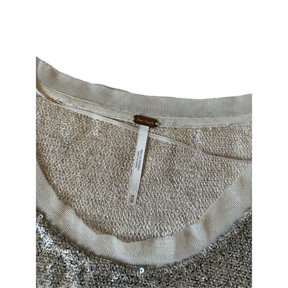 FREE PEOPLE Champagne Dreams Sequin Oversized Crop Top size M Gold - Picture 5 of 10